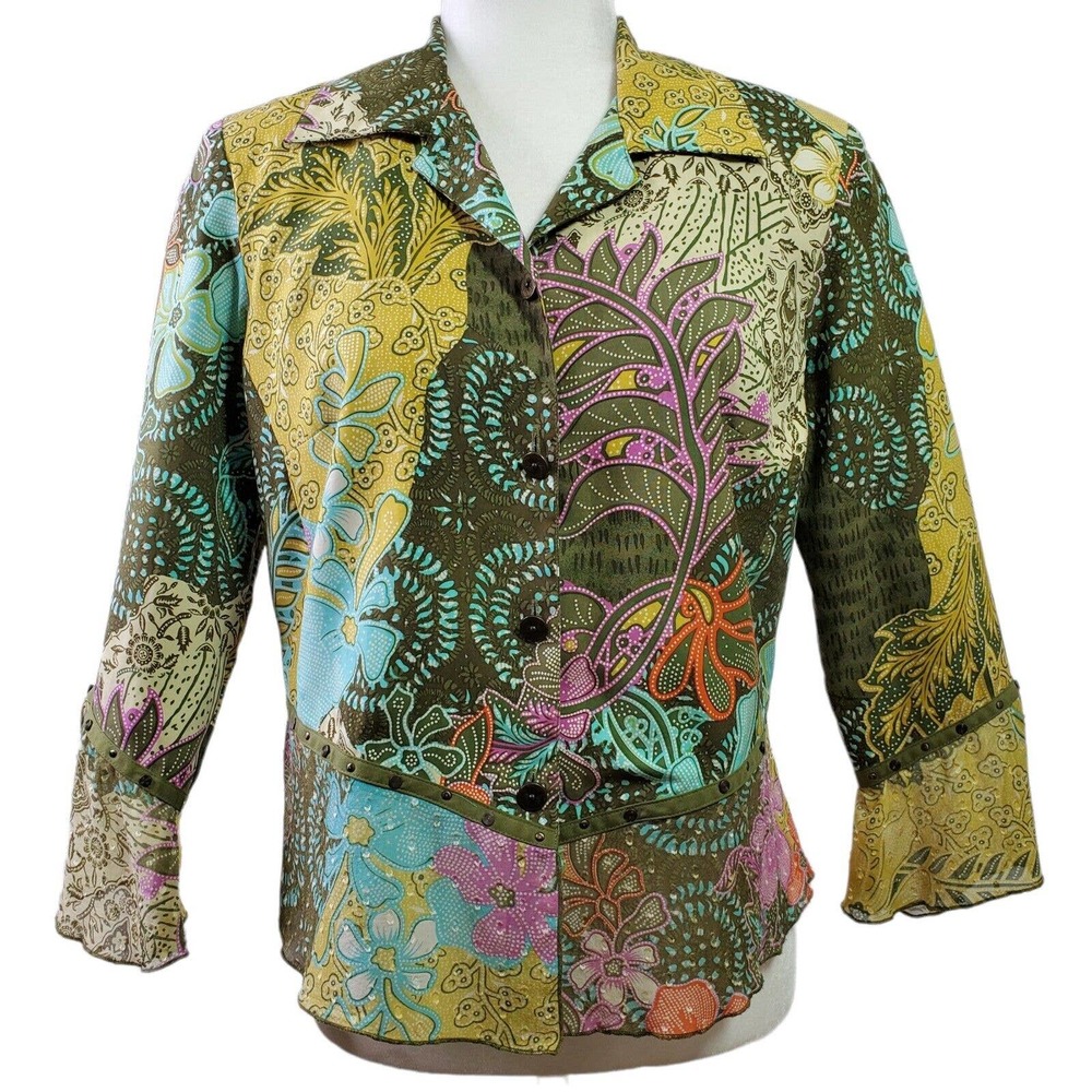 Nancy Bolen Silk Blazer Women Small Vintage City Girl Art to Wear Sheer Boho S
